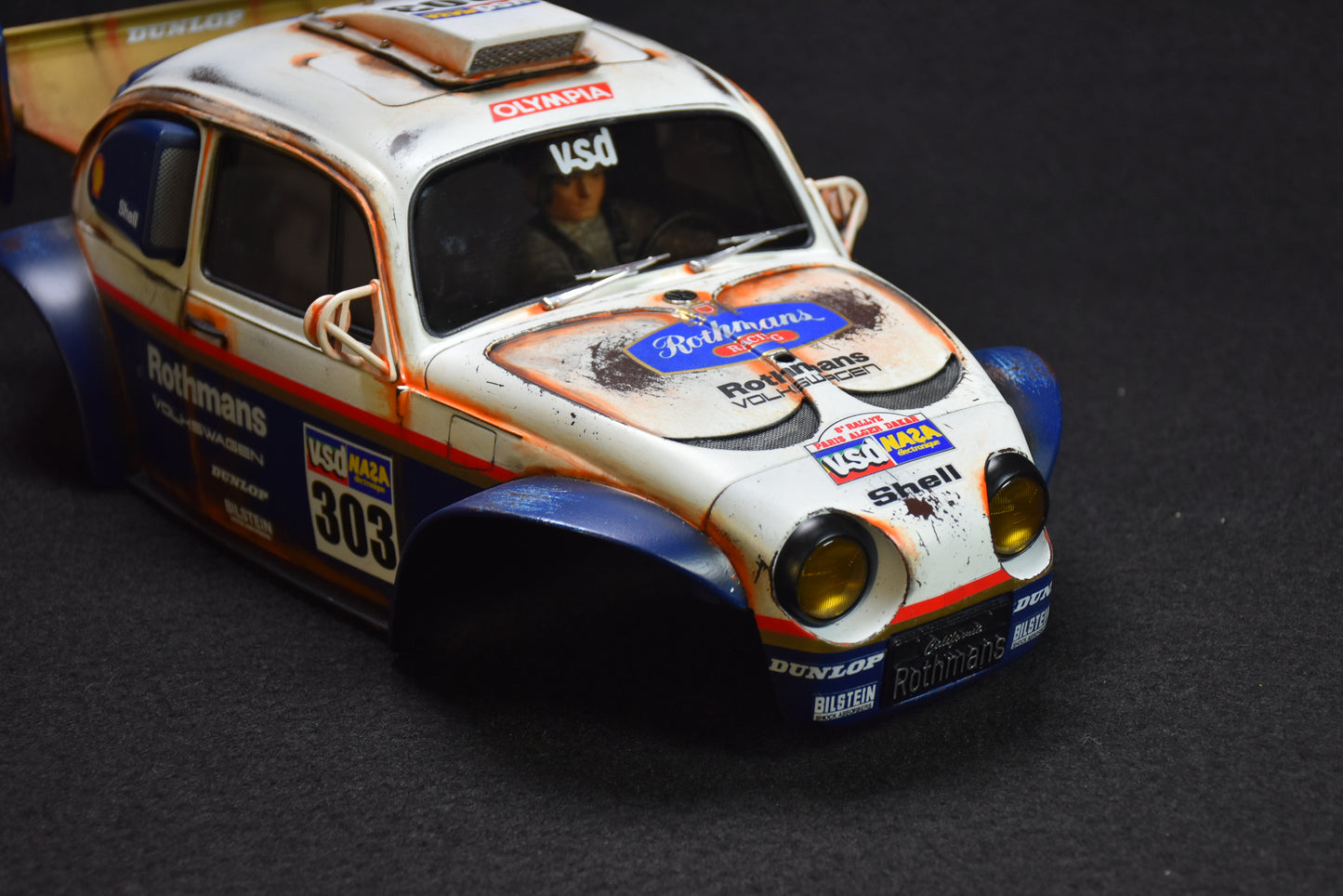 Tamiya BLITZER BEETLE 1/10 Custom Painted Body – Finished with Driver Figure (DAKAR ROTHMANS)