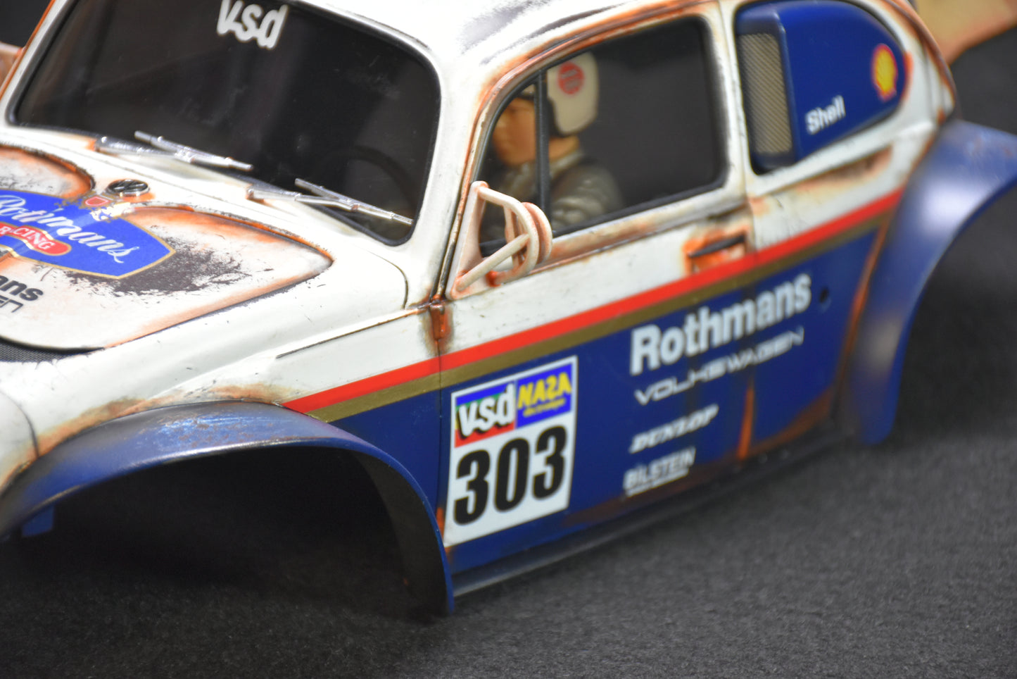 Tamiya BLITZER BEETLE 1/10 Custom Painted Body – Finished with Driver Figure (DAKAR ROTHMANS)