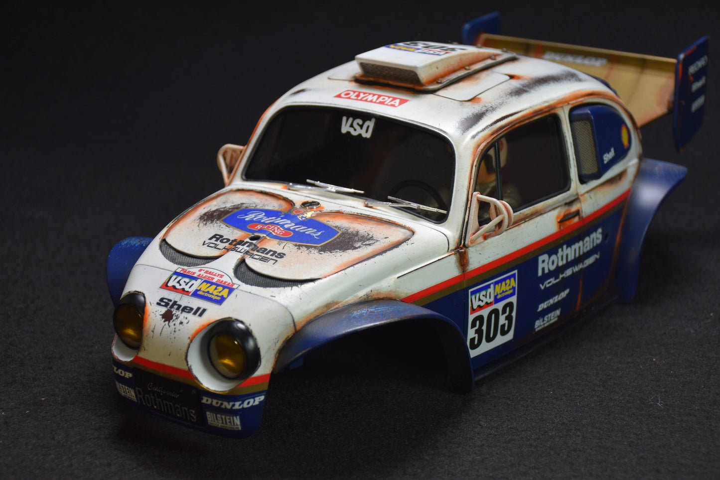 Tamiya BLITZER BEETLE 1/10 Custom Painted Body – Finished with Driver Figure (DAKAR ROTHMANS)