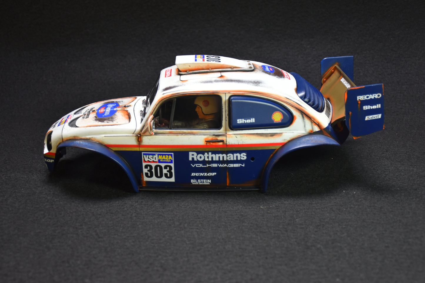 Tamiya BLITZER BEETLE 1/10 Custom Painted Body – Finished with Driver Figure (DAKAR ROTHMANS)