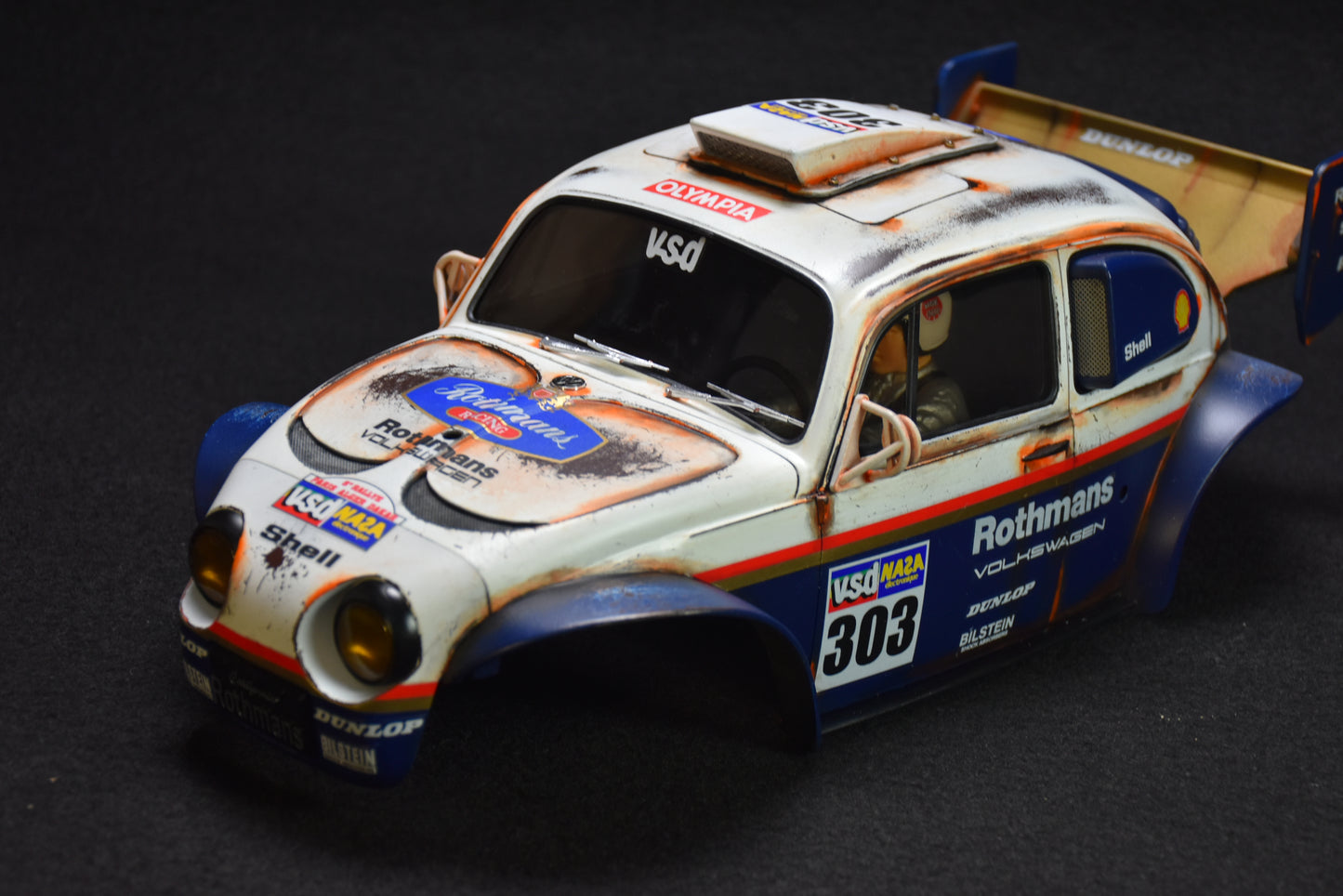 Tamiya BLITZER BEETLE 1/10 Custom Painted Body – Finished with Driver Figure (DAKAR ROTHMANS)