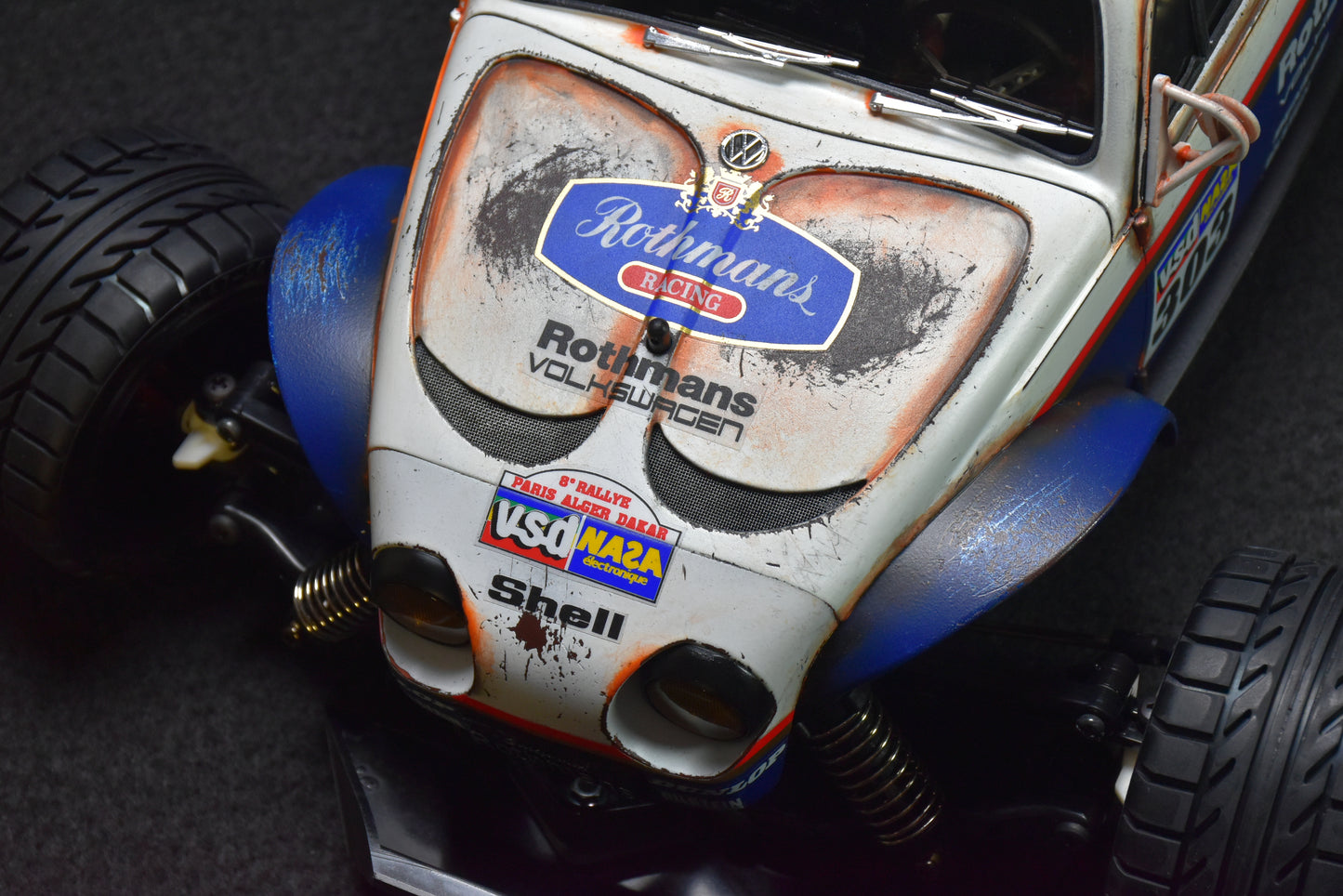 Tamiya BLITZER BEETLE 1/10 Custom Painted Body – Finished with Driver Figure (DAKAR ROTHMANS)