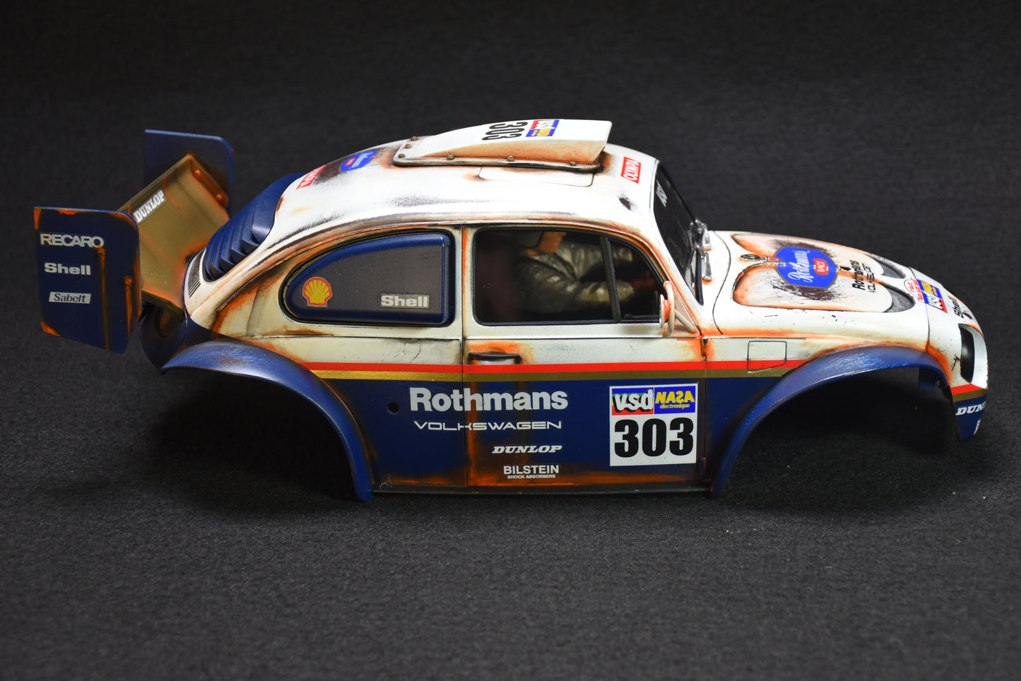 Tamiya BLITZER BEETLE 1/10 Custom Painted Body – Finished with Driver Figure (DAKAR ROTHMANS)