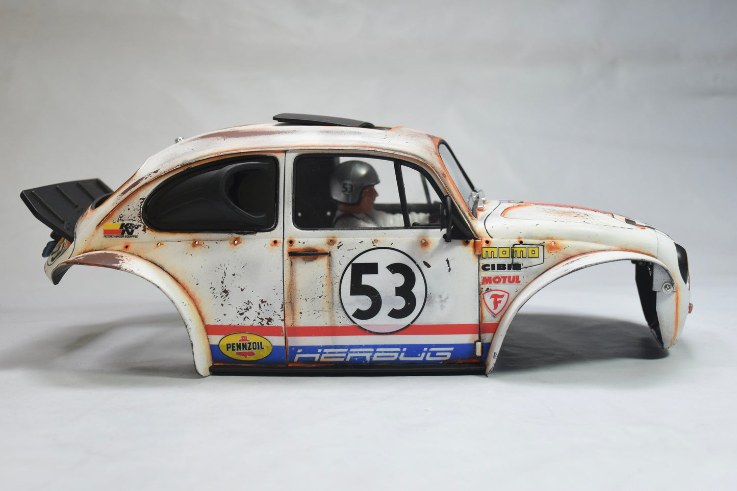 Tamiya Sand Scorcher 1/10 Custom Painted Body – Finished with Driver Figure (HERBUG) - (Minor Sticker Imperfection)
