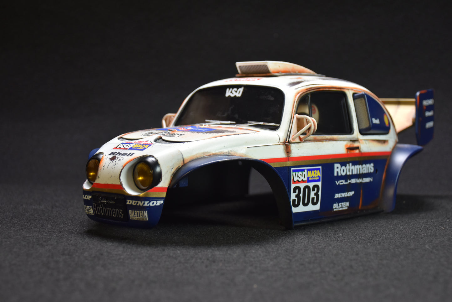 Tamiya BLITZER BEETLE 1/10 Custom Painted Body – Finished with Driver Figure (DAKAR ROTHMANS)