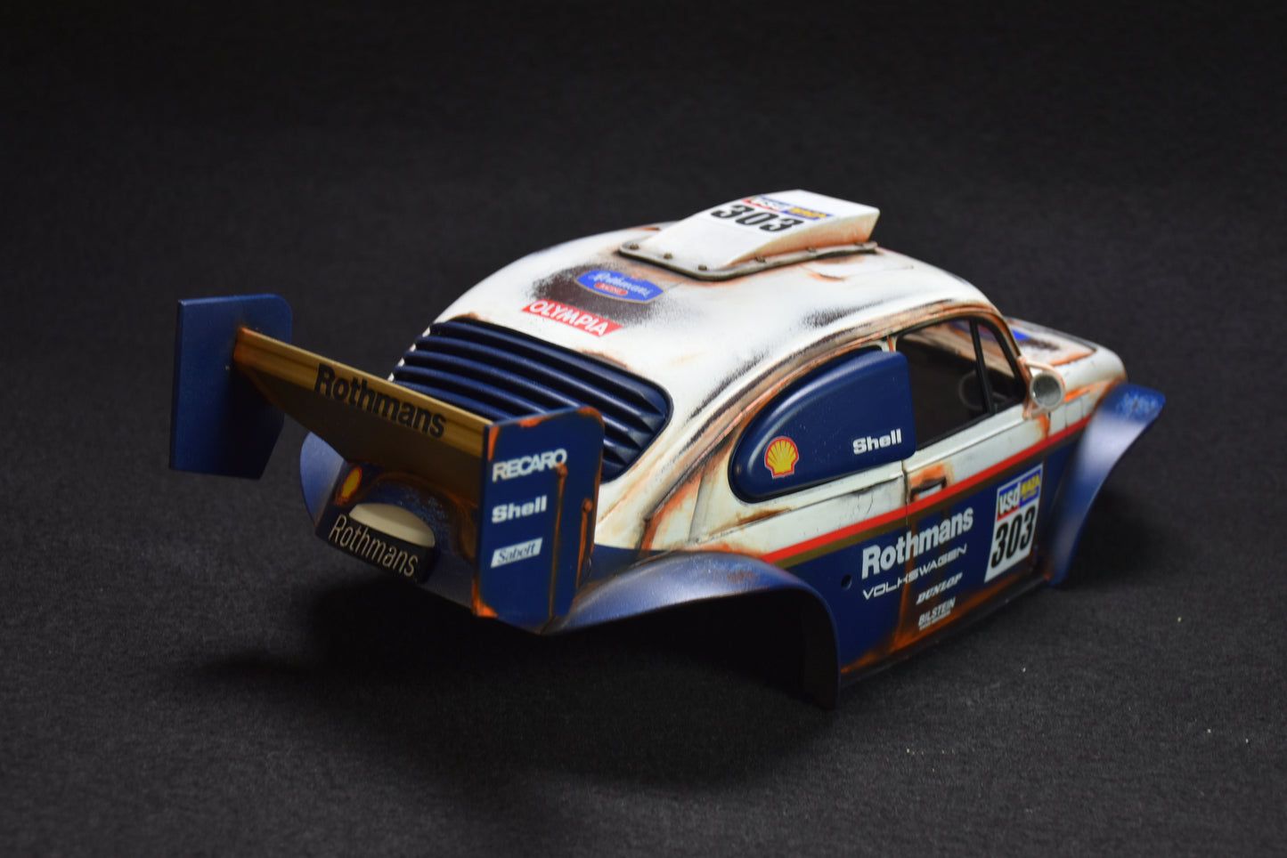 Tamiya BLITZER BEETLE 1/10 Custom Painted Body – Finished with Driver Figure (DAKAR ROTHMANS)