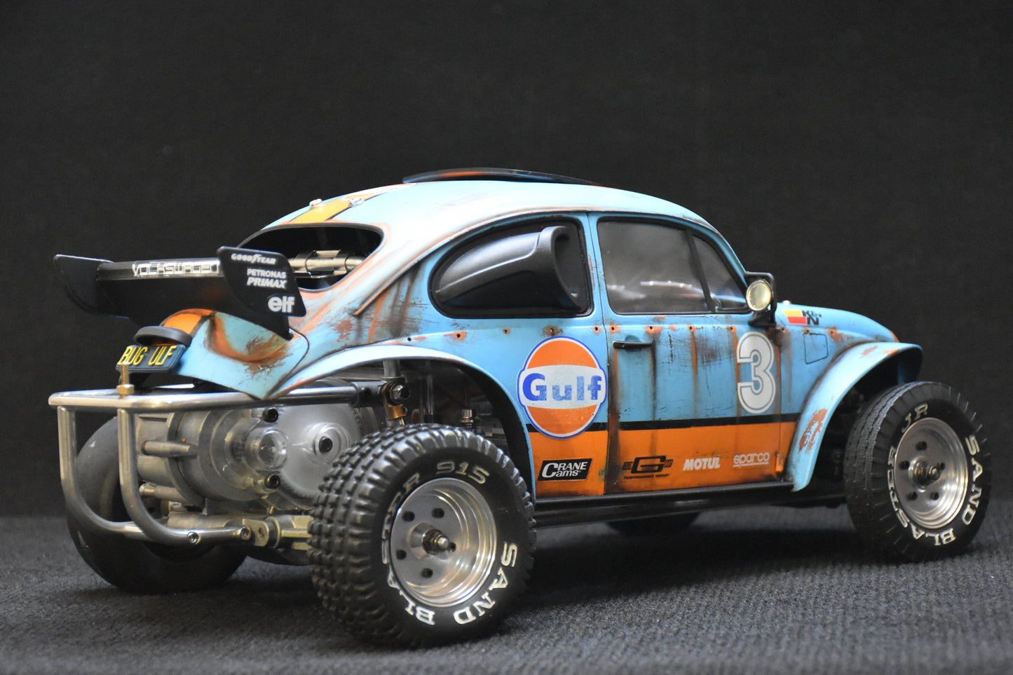 Tamiya Sand Scorcher 1/10 Custom Painted Body – Finished with Driver Figure (BUGULF)