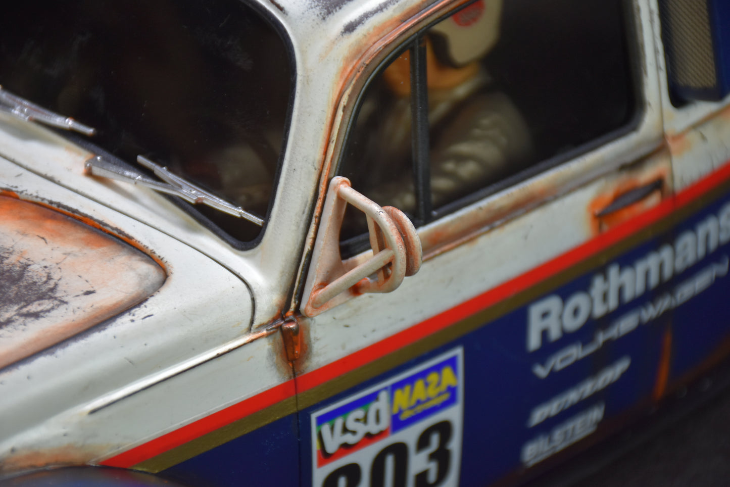 Tamiya BLITZER BEETLE 1/10 Custom Painted Body – Finished with Driver Figure (DAKAR ROTHMANS)