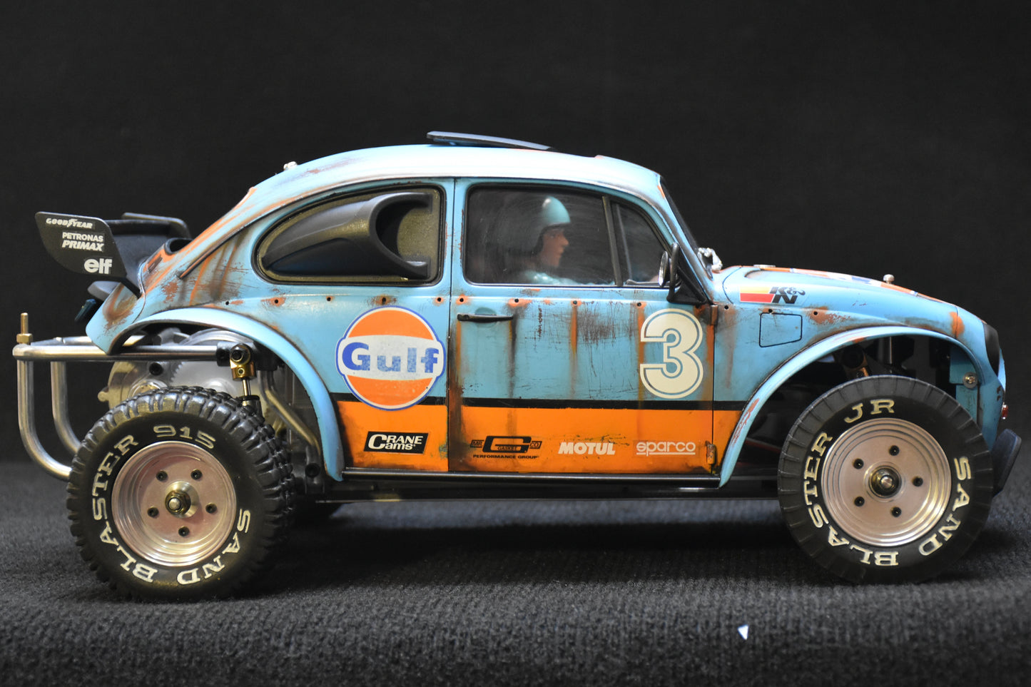 Tamiya Sand Scorcher 1/10 Custom Painted Body – Finished with Driver Figure (BUGULF)